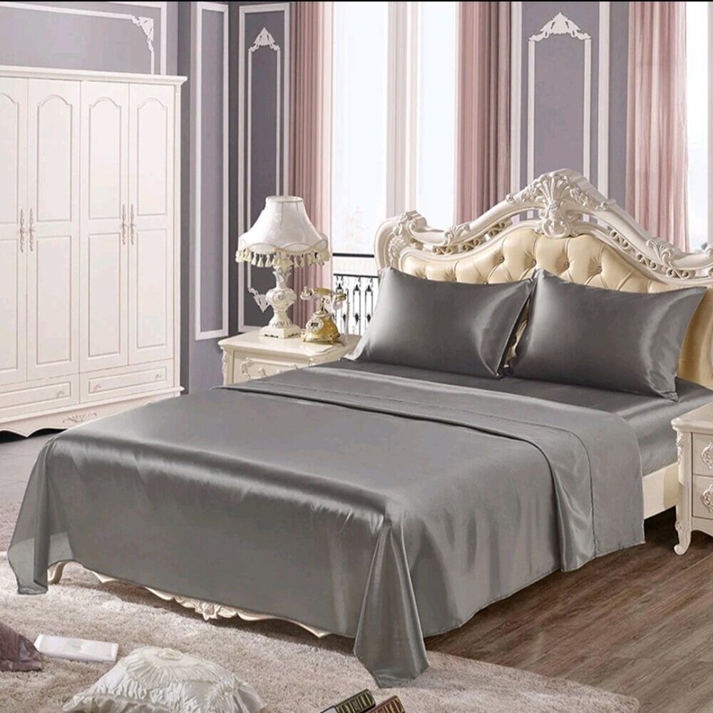 4PC Queen Bed Sheet Set Luxury Satin Silk Sheet Set Ultra Soft Better Nights Lux